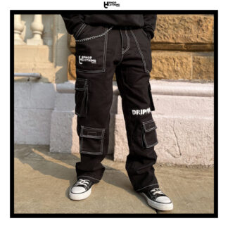 White stitched black cargo