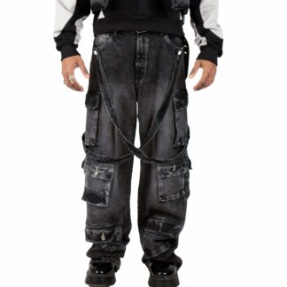 Men's Vintage Washed Cargo Pants with Utility Straps